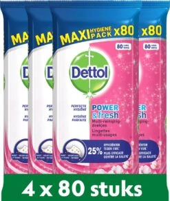 Dettol - Schoonmaakdoekjes - Power & Fresh - Kersenbloesem - 4 X 80 Stuks - Voordeelverpakking -Schoonmaakproducten 1016x1200