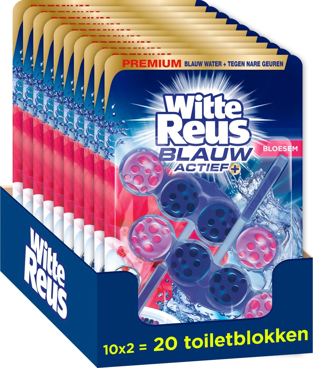 Witte Reus Blauw Actief Toiletblok - Bloesem - WC Blokjes Voordeelverpakking - 20 Stuks 1 Witte Reus Blauw Actief Toiletblok - Bloesem - WC Blokjes Voordeelverpakking - 20 Stuks