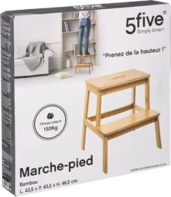 5Five - Bamboe Keukentrapje/opstapje Met 2 Treden 47 Cm - Keuken/badkamer Krukjes -Schoonmaakproducten 1043x1200