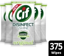 Cif Disinfect & Shine Wipes Doden 99,99% Van De Bacteriën Original Desinfecterende Schoonmaakdoekjes, Van 100% Biologisch Afbreekbaar Textiel 5 X 75 Doekjes -Schoonmaakproducten 1200x1050 1