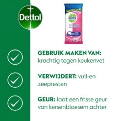 Dettol - Schoonmaakdoekjes - Power & Fresh - Kersenbloesem - 4 X 80 Stuks - Voordeelverpakking -Schoonmaakproducten 1200x1200 194