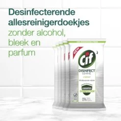 Cif Disinfect & Shine Wipes Doden 99,99% Van De Bacteriën Original Desinfecterende Schoonmaakdoekjes, Van 100% Biologisch Afbreekbaar Textiel 5 X 75 Doekjes -Schoonmaakproducten 1200x1200 251