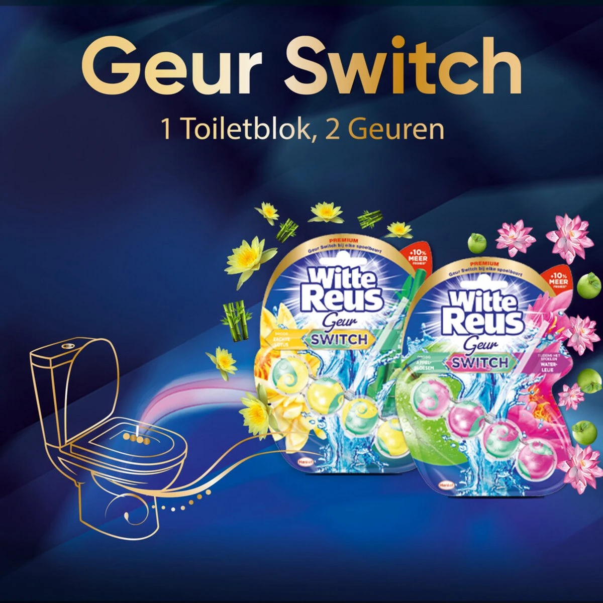 Witte Reus Toiletblok Geur Switch - Appel Waterlelie - WC Blokjes Voordeelverpakking - 10 Stuks 6 Witte Reus Toiletblok Geur Switch - Appel Waterlelie - WC Blokjes Voordeelverpakking - 10 Stuks - Afbeelding 6
