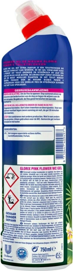 Glorix WC Powergel Toiletreiniger Pink Flower - 6 X 750 Ml - Voordeelverpakking -Schoonmaakproducten 324x1200