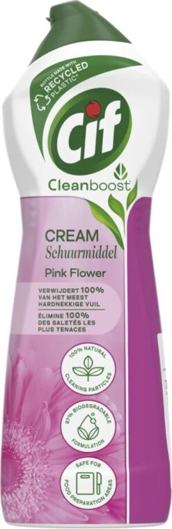 Cif CleanBoost Cream Pink Schuurmiddel - 8 X 750 Ml - Voordeelverpakking -Schoonmaakproducten 390x1200