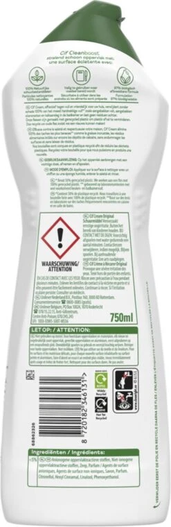 Cif CleanBoost Cream Original Schuurmiddel - 8 X 750 Ml - Voordeelverpakking -Schoonmaakproducten 390x1200 4