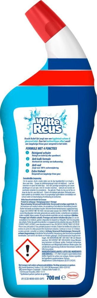 Witte Reus Toiletreiniger - Kracht Actief Gel Oceaan - Voordeelverpakking 10 X 700ml 8 Witte Reus Toiletreiniger - Kracht Actief Gel Oceaan - Voordeelverpakking 10 X 700ml - Afbeelding 8