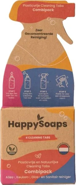 HappySoaps Cleaning Tabs - Combipack Met 4 Verschillende Tabs - Allesreiniger, Keukenreiniger, Glasreiniger En Sanitairreiniger - 100% Plasticvrij, Duurzaam & Vegan -Schoonmaakproducten 496x1200