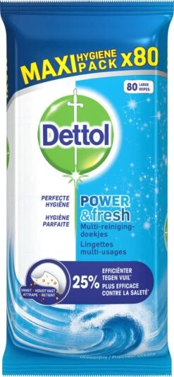Dettol - Power & Fresh - Schoonmaakdoekjes - Oceaanfris - 4 X 80 Doekjes -Schoonmaakproducten 556x1200