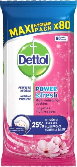 Dettol - Schoonmaakdoekjes - Power & Fresh - Kersenbloesem - 80 Stuks X8 -Schoonmaakproducten 558x1200