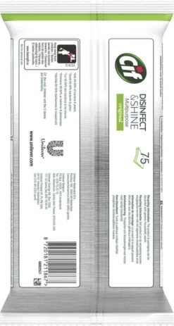 Cif Disinfect & Shine Wipes Doden 99,99% Van De Bacteriën Original Desinfecterende Schoonmaakdoekjes, Van 100% Biologisch Afbreekbaar Textiel 5 X 75 Doekjes -Schoonmaakproducten 640x1200