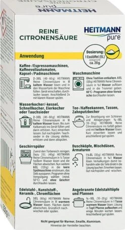 HEITMANN Pure Ontkalker- Citroenzuur Ontkalker, Natuurvriendelijke Kalkreiniger Voor Een Hygiënische Reiniging - Poeder, 1x 350 G 10 HEITMANN Pure Ontkalker- Citroenzuur Ontkalker, Natuurvriendelijke Kalkreiniger Voor Een Hygiënische Reiniging - Poeder, 1x 350 G -Schoonmaakproducten 654x1200
