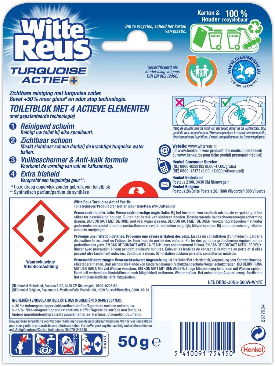 Witte Reus Turquoise Actief Toiletblok - Pacific - WC Blokjes Voordeelverpakking - 10 Stuks 8 Witte Reus Turquoise Actief Toiletblok - Pacific - WC Blokjes Voordeelverpakking - 10 Stuks - Afbeelding 8